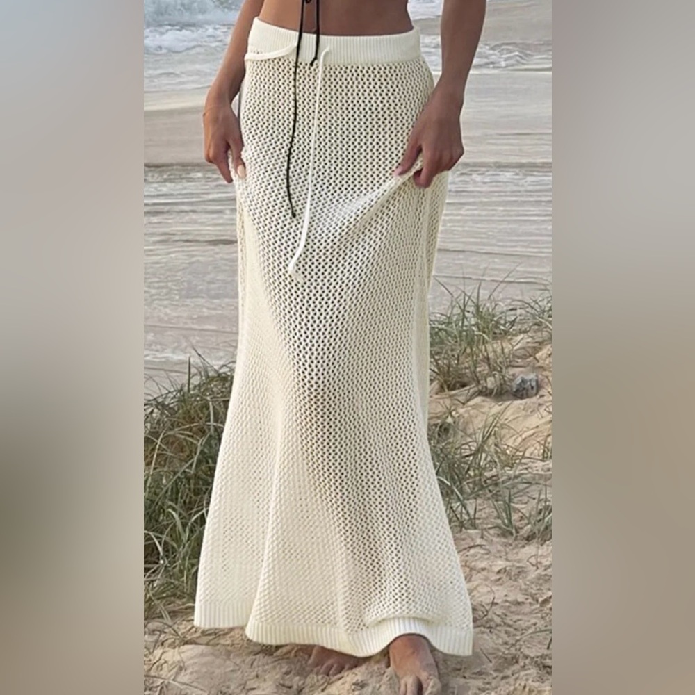 Commense Cream Maxi Crochet Beach Skirt